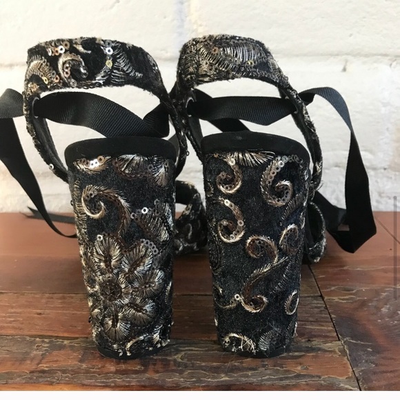 Topshop Rioja Lace Up Sequin Embroidered Heels - Picture 5 of 8